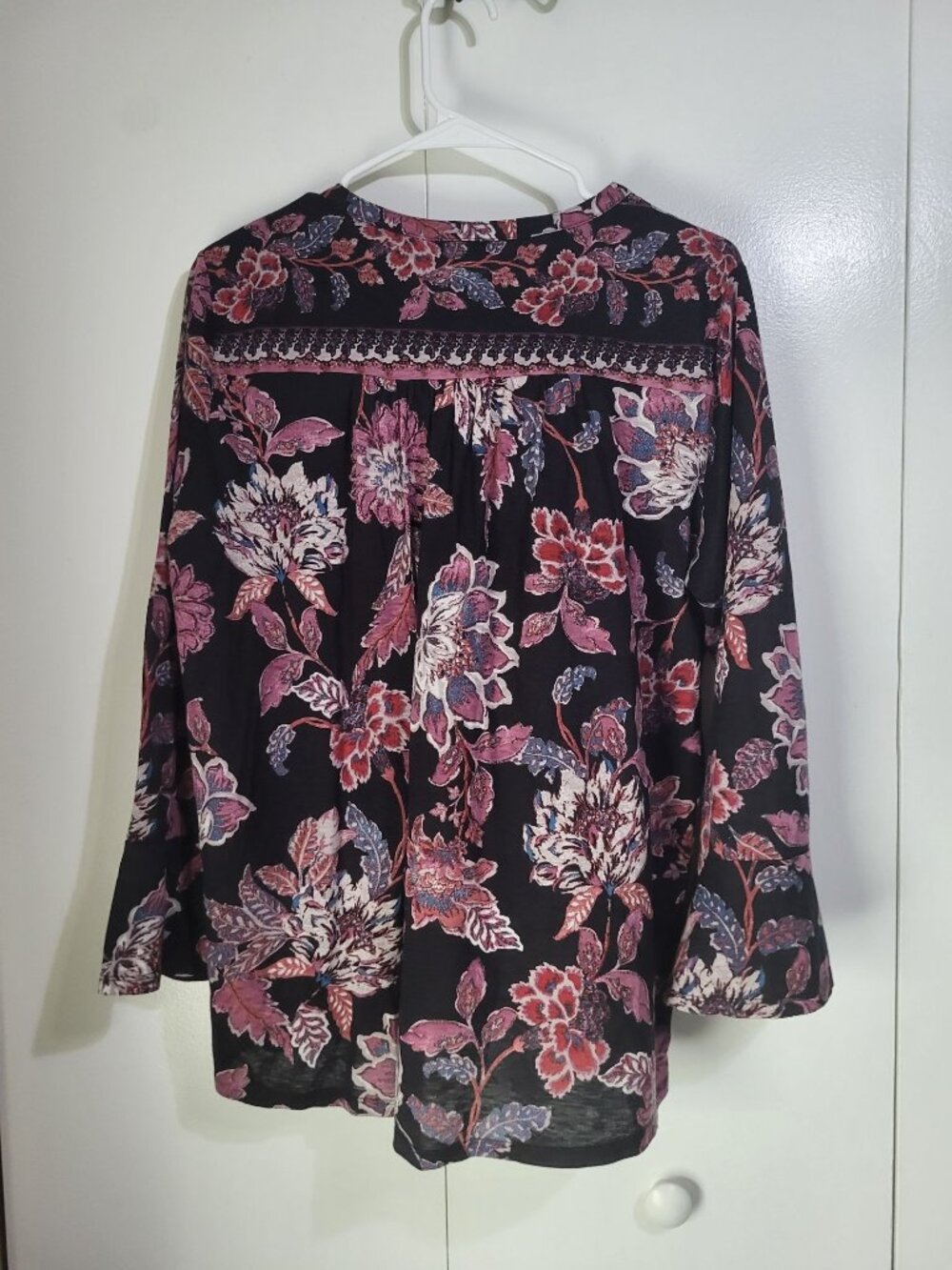 Lucky Brand Women's SZ LG Boho Festival Floral Print Blouse Bell Sleeve - Picture 3 of 8
